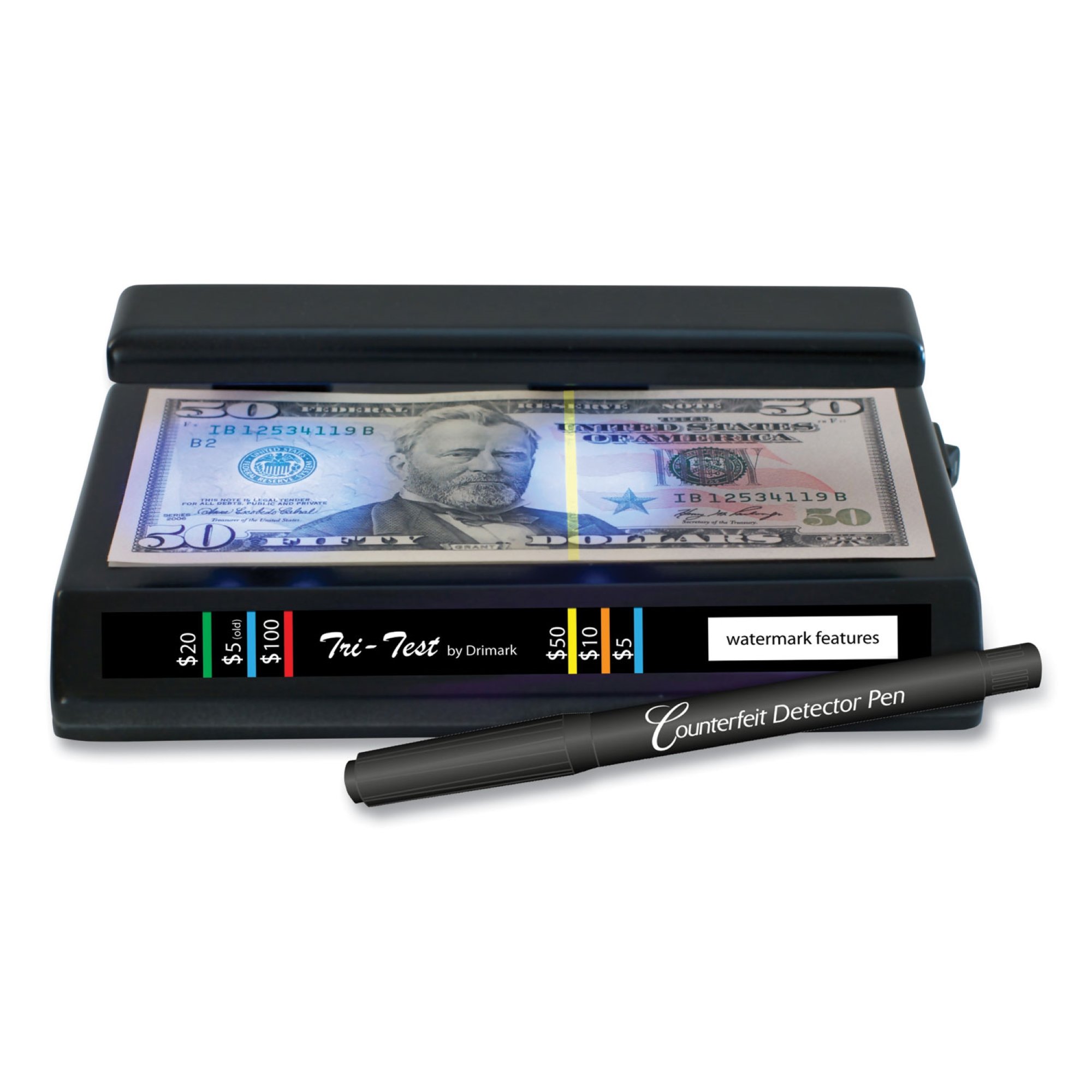 DRI MARK Counterfit Bill Detector;Tri-Test;Black