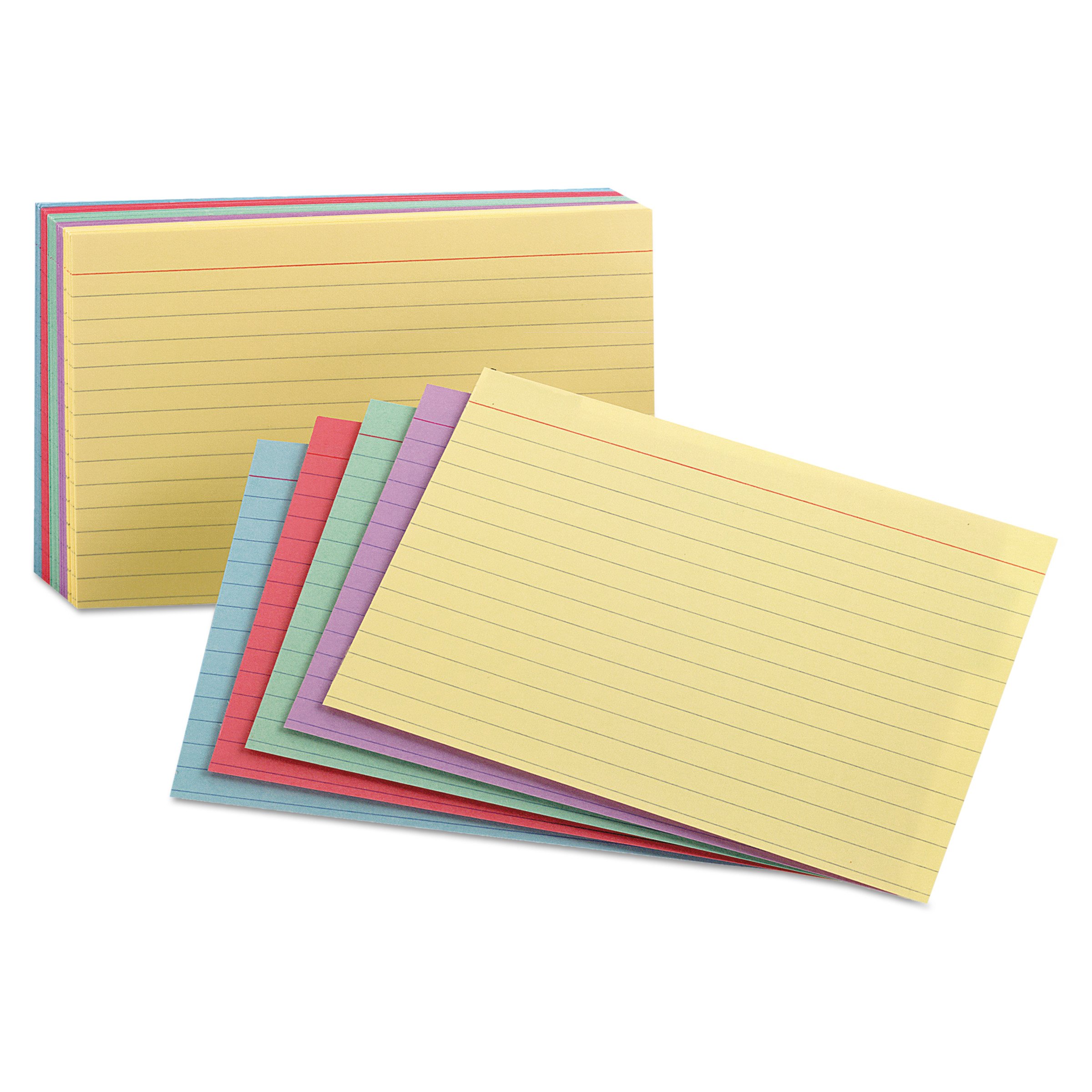 OXFORD Ruled Index Cards,3x5&, Assorted,PK100