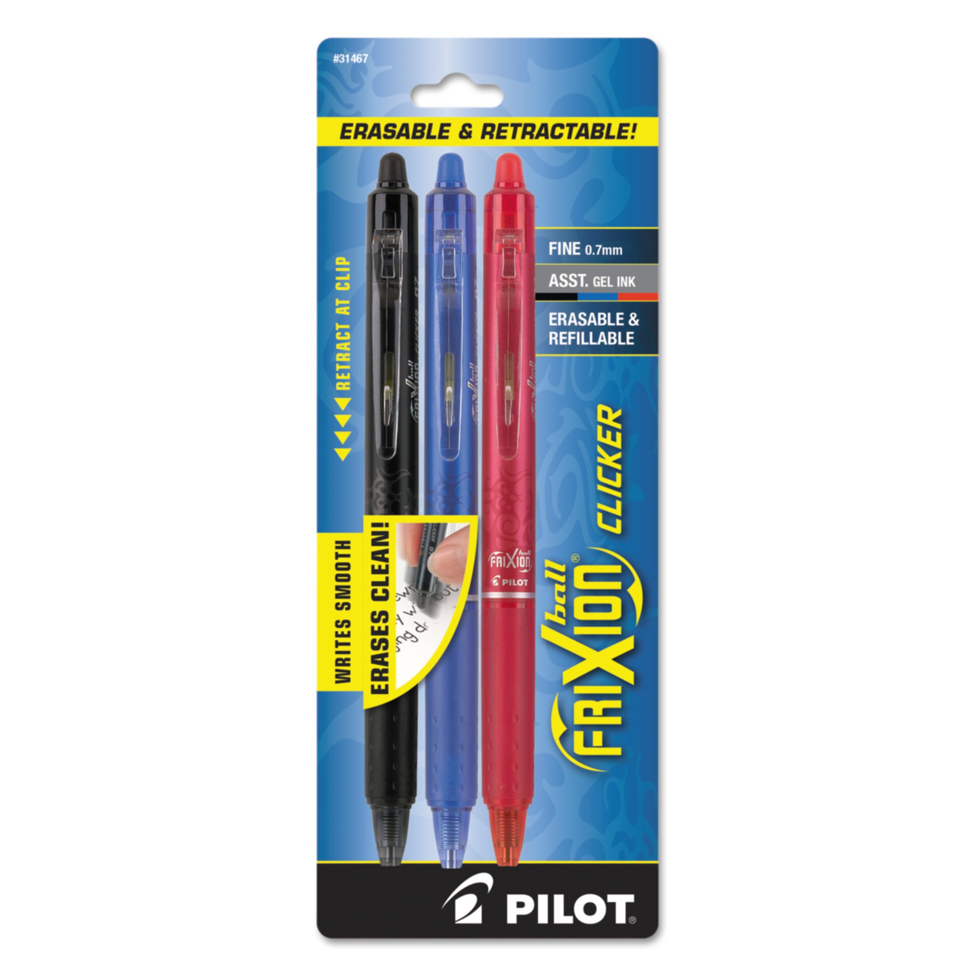 PILOT Pen,Erasable Ink,Assorted,PK3