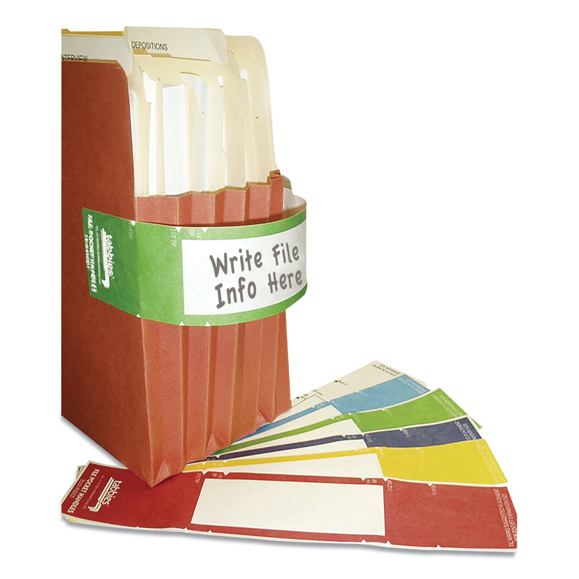 TABBIES File Pocket Handles,9-5/8x2,Grn/Wht,PK48