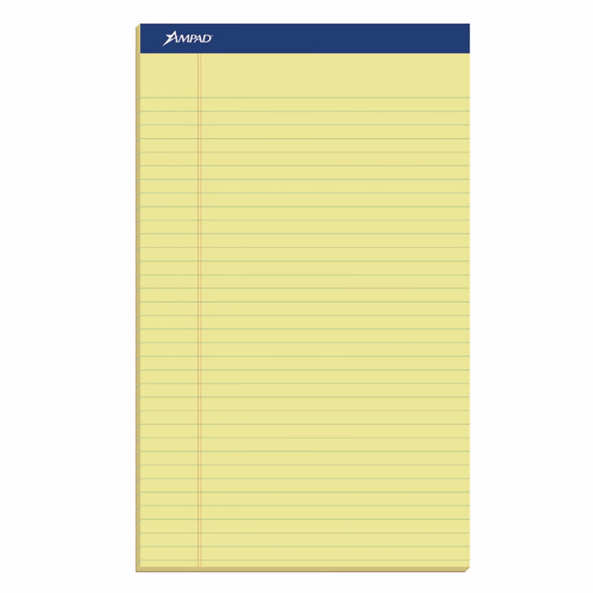 AMPAD Writing Pad,8-1/2&x14&,Canary,PK12