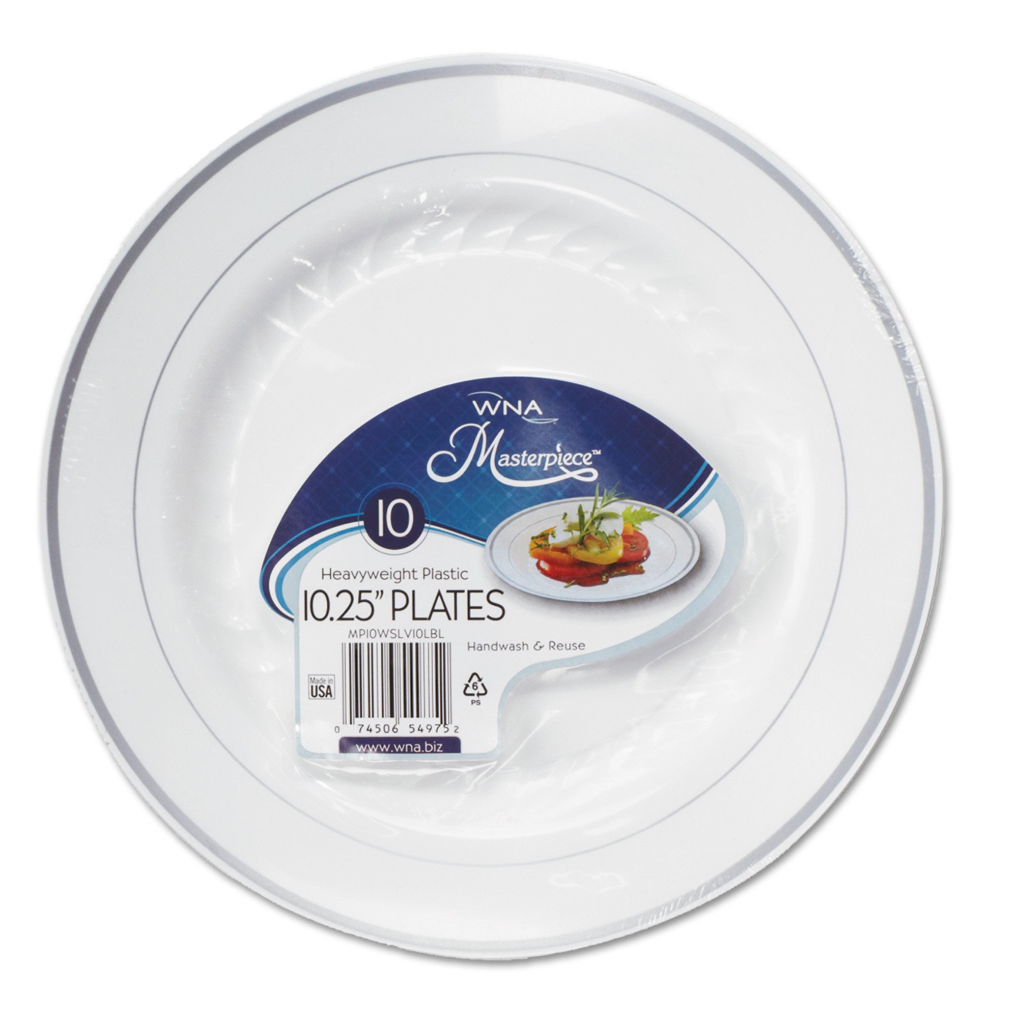 WNA Plastic Plate,10 1/4 in,Silver/WH,PK10