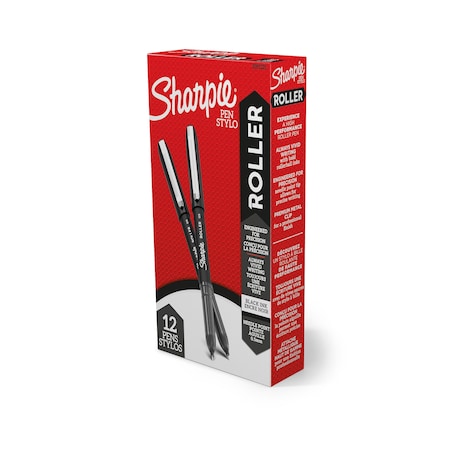 SHARPIE Rollerball Pen,Needle Point,Black,PK12