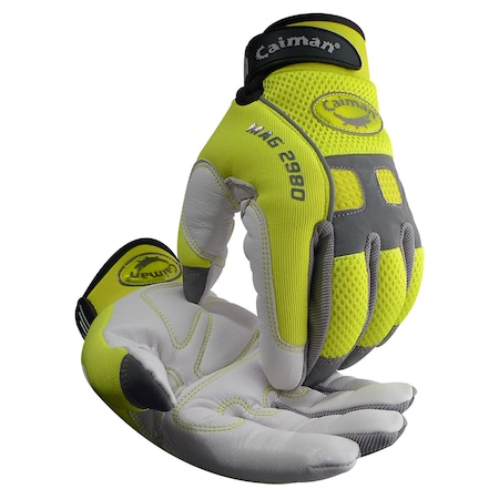 CAIMAN Mechanics Gloves,White/Hi-Vis Lime,M,PR