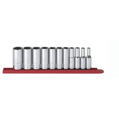KD TOOLS Socket Set,Deep,SAE,12 pt,3/8