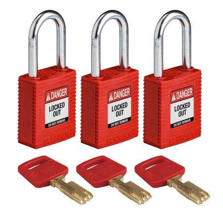 BRADY SAFEKEY Lockout Padlock Nylon Red 1.5& Stee