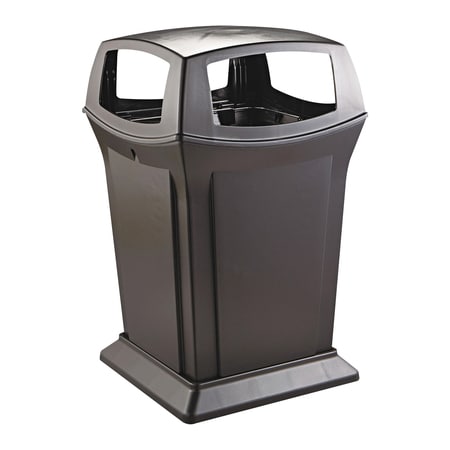 RANGER Trash Can;45 gal.;4-Way;Black