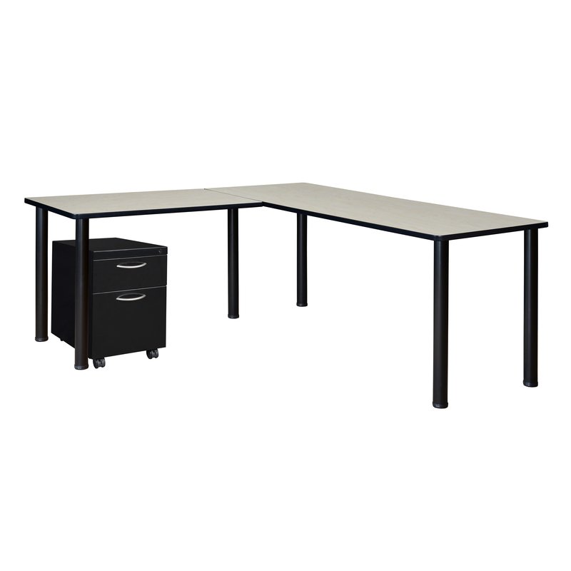 KEE DESKING Single Pedestal L-Desk,Kee 72&,w/42& Rtn