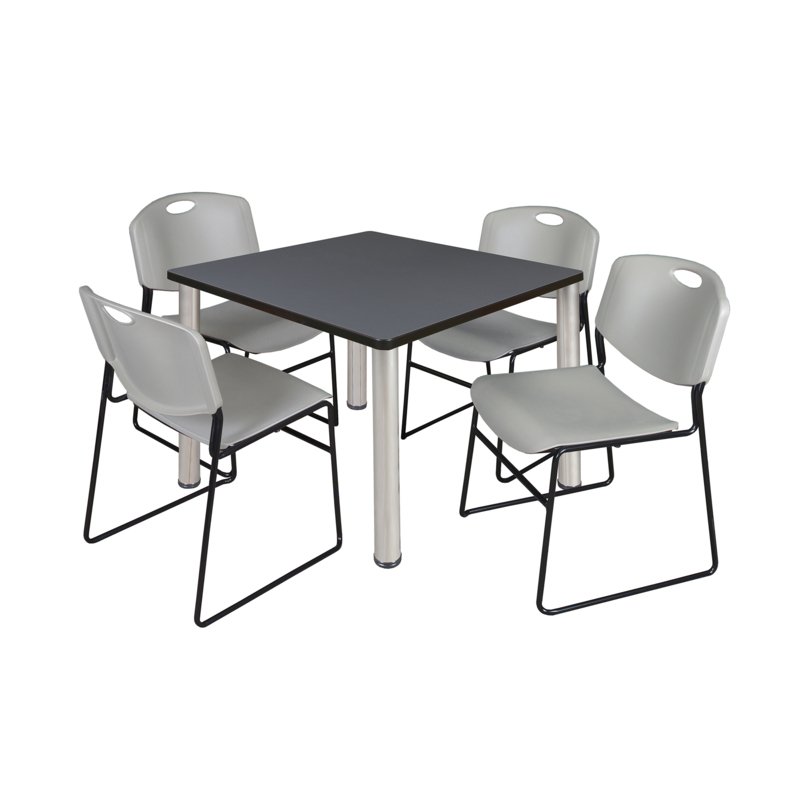 KEE/ZENG Grey Table/4 Grey Chairs; Square;36"