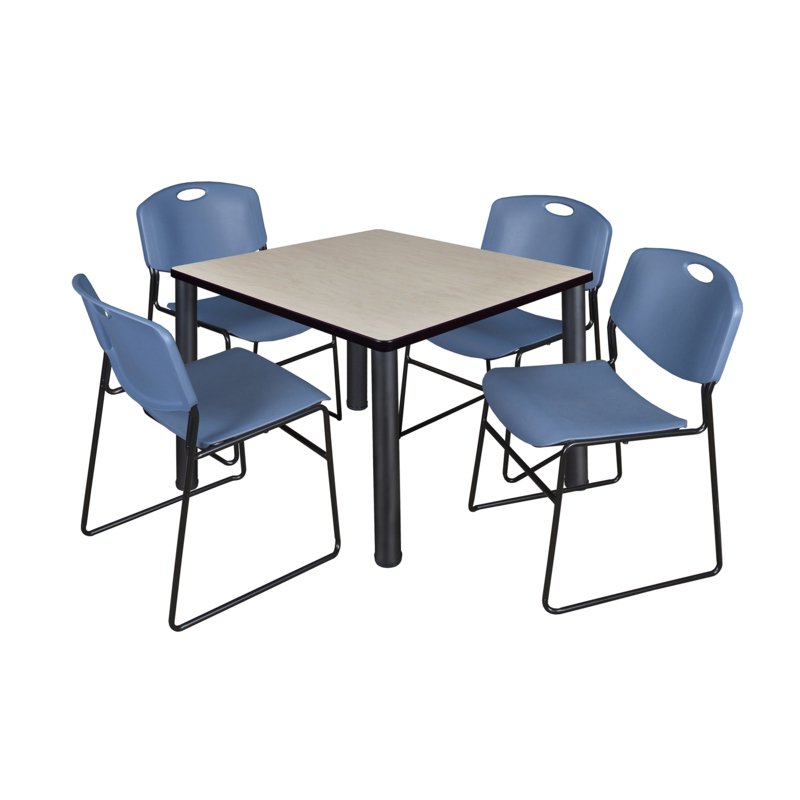 KEE/ZENG Maple Table/4 Blue Chairs, Square,36&
