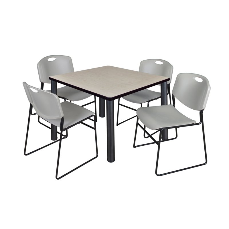 KEE/ZENG Maple Table/4 Grey Chairs, Square,36&