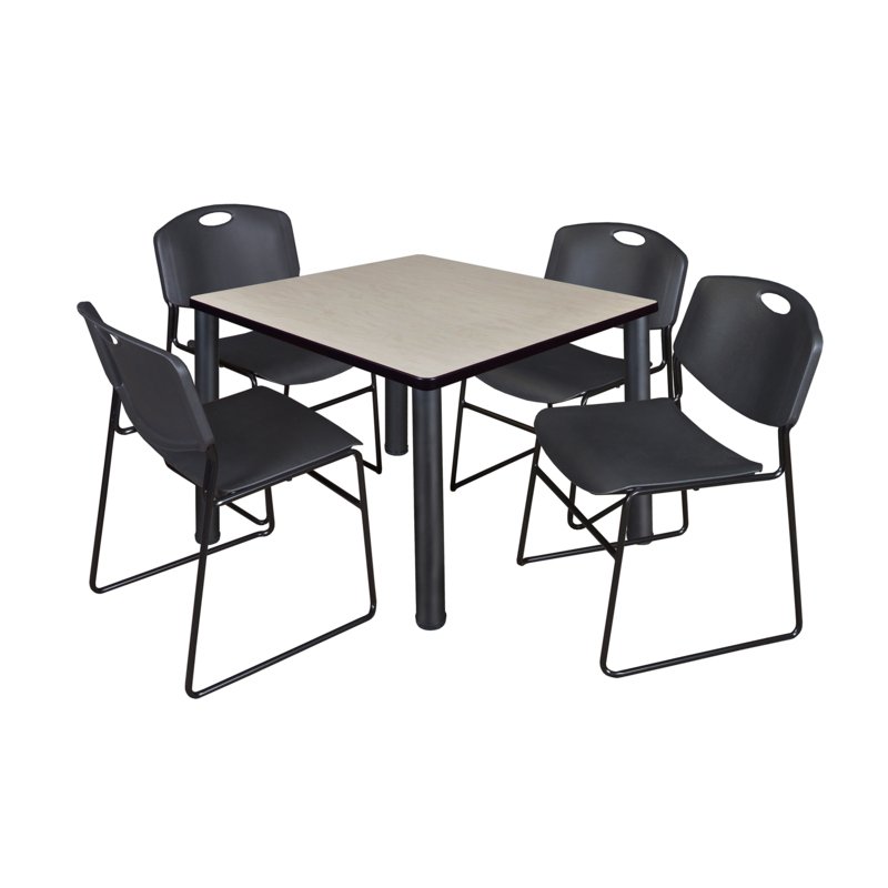 KEE/ZENG Maple Table/4 Black Chairs, Square,42&