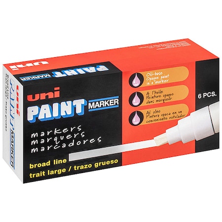 UNI-PAINT Paint Markers,White,Broad,PK6