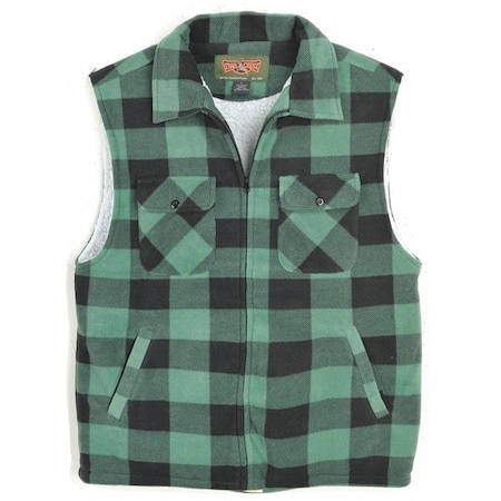 TRAIL CREST Insulated Vest,Poly Flc,Green Plaid,2XL