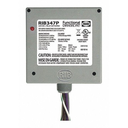 FUNCTIONAL DEVICES-RIB Enclosed Relay;20A;DPDT;347VAC Coil