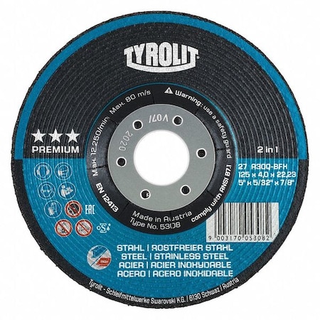 RADIAC ABRASIVES Grinding Wheel,T27,5&x5/8&-11,24 Grt,PK5