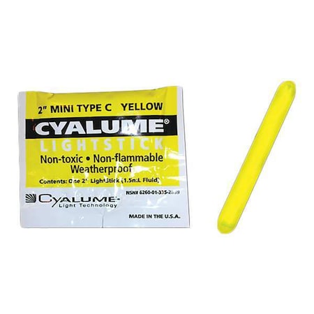 CHEMLIGHT BY CYALUME TECHNOLOGIES Lightstick,Yellow,4 hr.,2 in. L,PK50