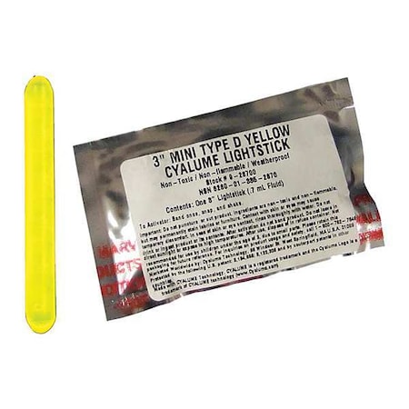CHEMLIGHT BY CYALUME TECHNOLOGIES Lightstick,Yellow,4 hr.,3 in. L,PK25