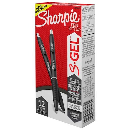 SHARPIE S-Gel Pen;Medium 0.7mm;Black;PK12