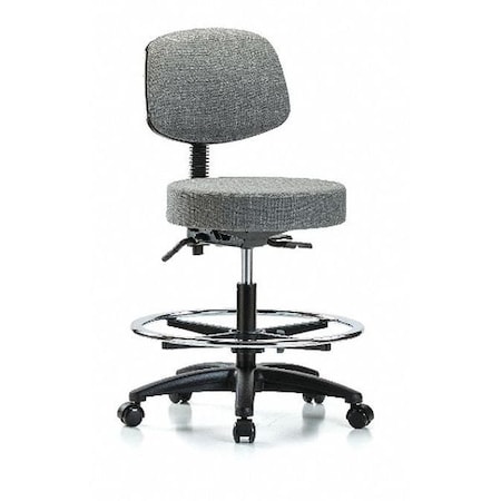 BLUE RIDGE ERGONOMICS Bench Stool;Med;Fab;Bk;CF;Casters;Gry