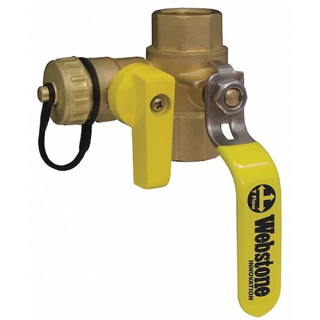 WEBSTONE Brass w/Drain,3-Way,IPSxHose,3/4 in