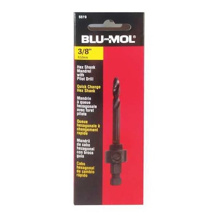 BLU-MOL Hole Saw Mandrel,Shank 3/8&,1-1/4& to 4&