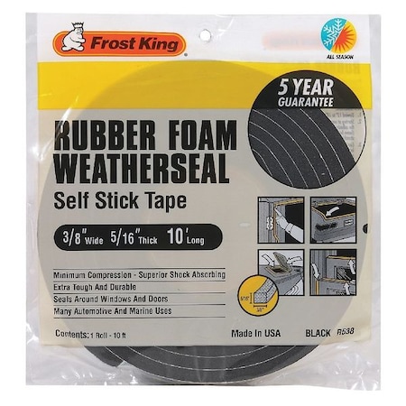 FROST KING Weather Seal,Rubber Foam, Black, 10 ft L