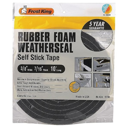 FROST KING Weather Seal,Rubber Foam, Black, 10 ft L