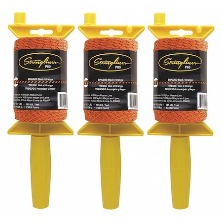 STRINGLINER Masons Line Reel,Black/Orange,500,PK3