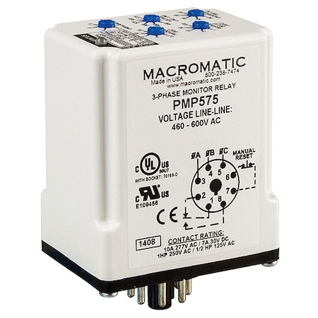 MACROMATIC Phase Monitor Relay,480-600VAC,Plug,SPDT
