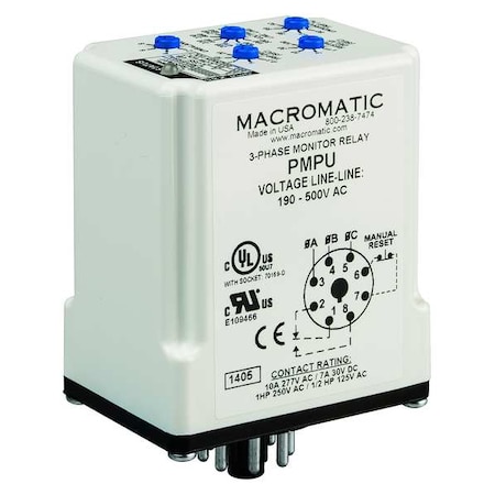 MACROMATIC Phase Monitor Relay,190-500VAC,Plug,SPDT