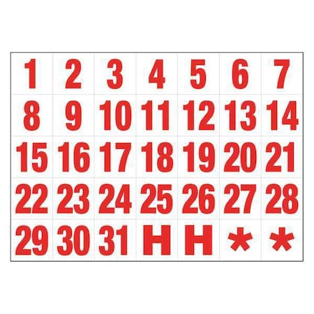 MAGNA VISUAL Calendar Dates/1-31, White/Red