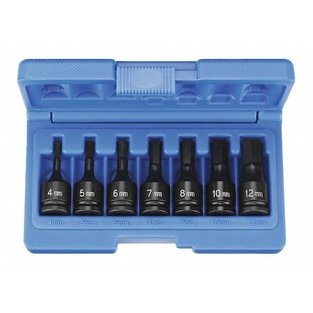GREY PNEUMATIC Socket Set,Hex Metric,3/8