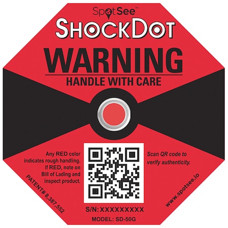 SHOCKWATCH G-Force Indicator Label,50G,PK50