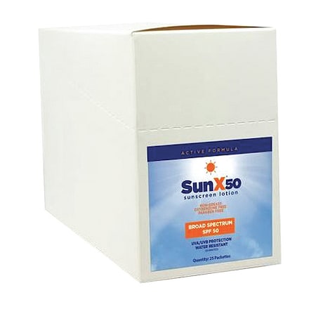 SUNX Sunscreen,0.25 oz,Packet,50 SPF,PK25