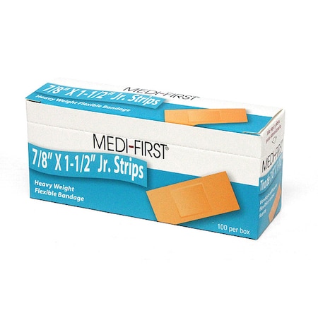 MEDI-FIRST Strip Bandages,1.5&x7/8&,Fabric,PK100