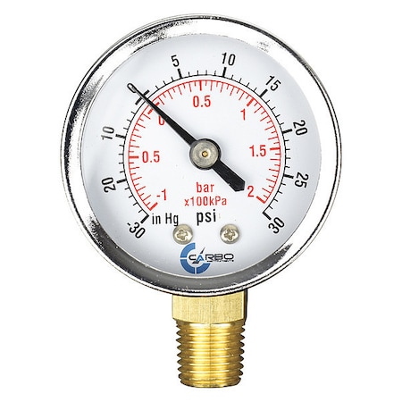 CARBOUSA Pressure Gauge,Dry,2&,30Hg/30 psi