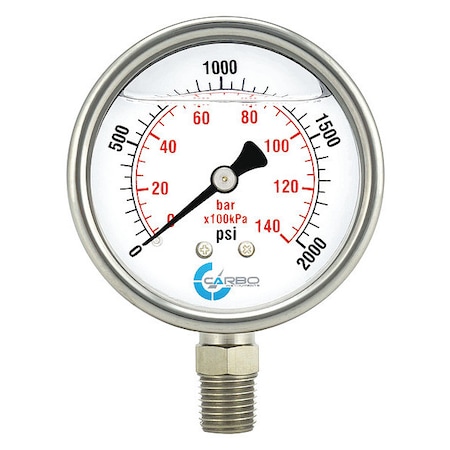 CARBOUSA Pressure Gauge,Liquid Filled,2 1/2&,20