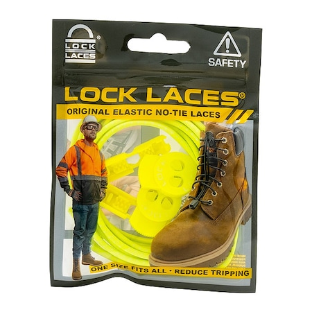 LOCK LACES Safety Boot Laces;Neon Yellow;72" L;PR