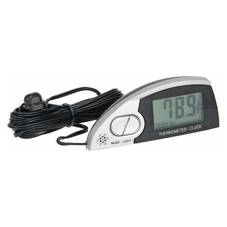BELL In/Out Thermometer/Clock,Lighted,Silver