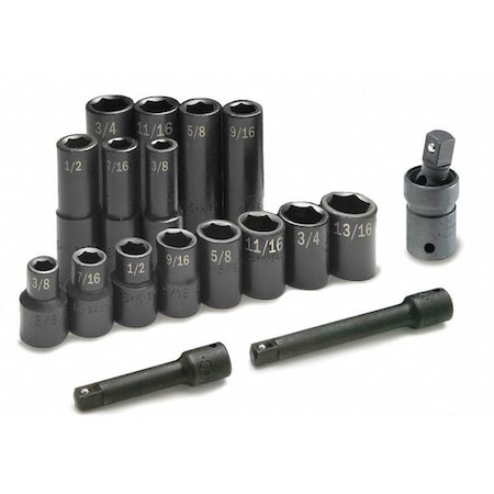 SK PROFESSIONAL TOOLS Impct Skt St,Steel,Blk Oxd,3/8 to 3/4 in