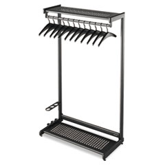 Quartet Mfg. Single-Sided Rack with Two Shelves, 12 Hangers, Steel, 48w x 18.5d x 61.5h, Black