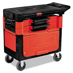 Rubbermaid Trades Cart with Locking Storage Area, Plastic, 2 Shelves, 2 Drawers, 330 lb Capacity, 19.25