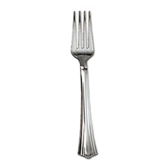WNA, Inc. Heavyweight Plastic Forks, Reflections Design, Silver, 600/carton