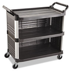 Rubbermaid Xtra Utility Cart with Enclosed Sides and Back, Plastic, 3 Shelves, 300 lb Capacity, 20