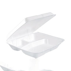 Dart Foam Hinged Lid Containers, 3-Compartment, 7.5 X 8 X 2.3, White, 200/carton