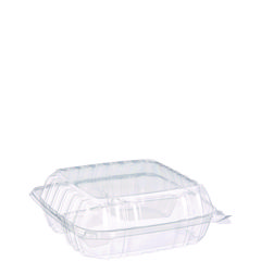 Dart ClearSeal Hinged-Lid Plastic Containers, 8.25 x 8.25 x 3, Clear, Plastic, 125/Pack, 2 Packs/Carton