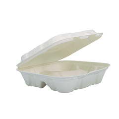 Dart Compostable Fiber Hinged Trays, ProPlanet Seal, 3-Compartment, 8.03 x 8.4 x 1.93, Ivory, Molded Fiber, 200/Carton