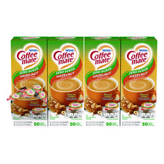 Nestle Liquid Coffee Creamer, Zero Sugar Hazelnut, 0.38 oz Mini Cups, 50/Box, 4 Boxes/Carton