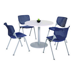 KFI Studios Pedestal Table with Four Navy Kool Series Chairs, Round, 36